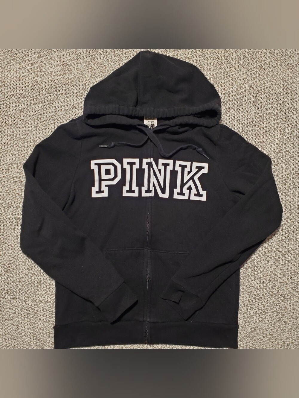 PINK Victoria's Secret Black Zip-Up Hoodie with White Logo